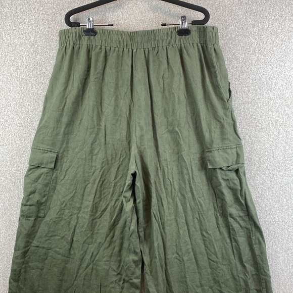 Jessica Simpson wide leg pull on cargo trouser pants XL olive green linen blend - Picture 7 of 11